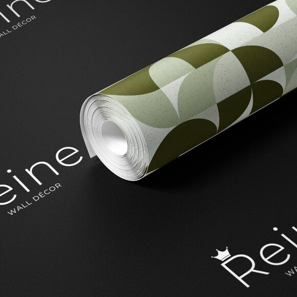 Geometric Rounded Corner Squares Wallpaper in Green | Modern Abstract Wall Art | - Picture 2 of 9